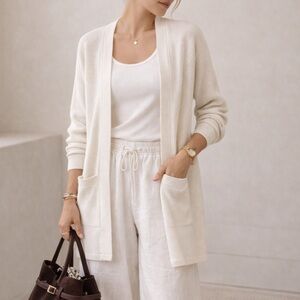 Cyrus Ivory Waffle Knit Open Front Cardigan  | Front Pockets | Quiet Luxury | S